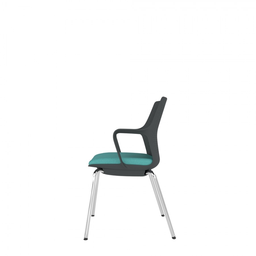 Black Perforated Back Chair With Integrated Arms, Upholstered Seat And Chrome 4 Leg Frame